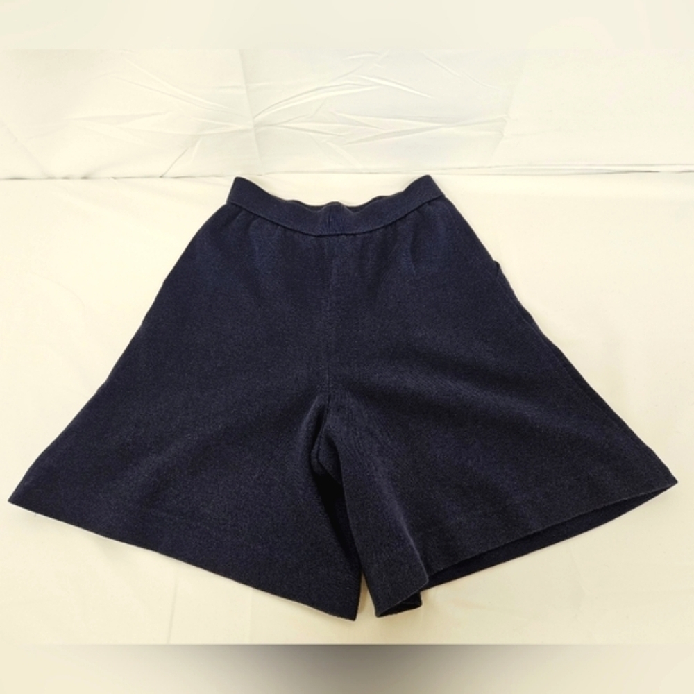 Yves Saint Laurent High Waisted Flared Leg Cotton Knit Shorts In Navy Blue Sz 4 - Picture 4 of 13